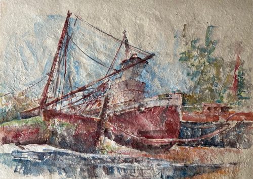 “Tiempo Irrefutable” / “Onweerlegbare tijd”Acuarela sobre papel Nepalí / Aquarel op papier uit Nepal(30x49)cm