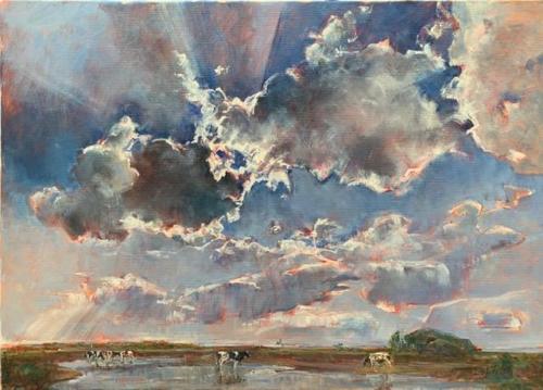 Onder stralende wolken, Olieverf (70x50)cm; Debajo de las nubes radiantes, Óleo (70x50)cm	